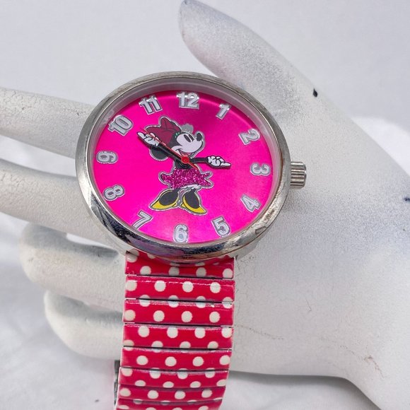 Watch Minnie Mouse Accutime for Disney Pink Dial Pink Polka Dot Enamel Stretch B - Picture 2 of 8